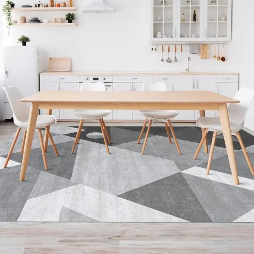New 5x7 Washable Modern Rug, Grey Geometric Non-Slip Carpet for Living Room